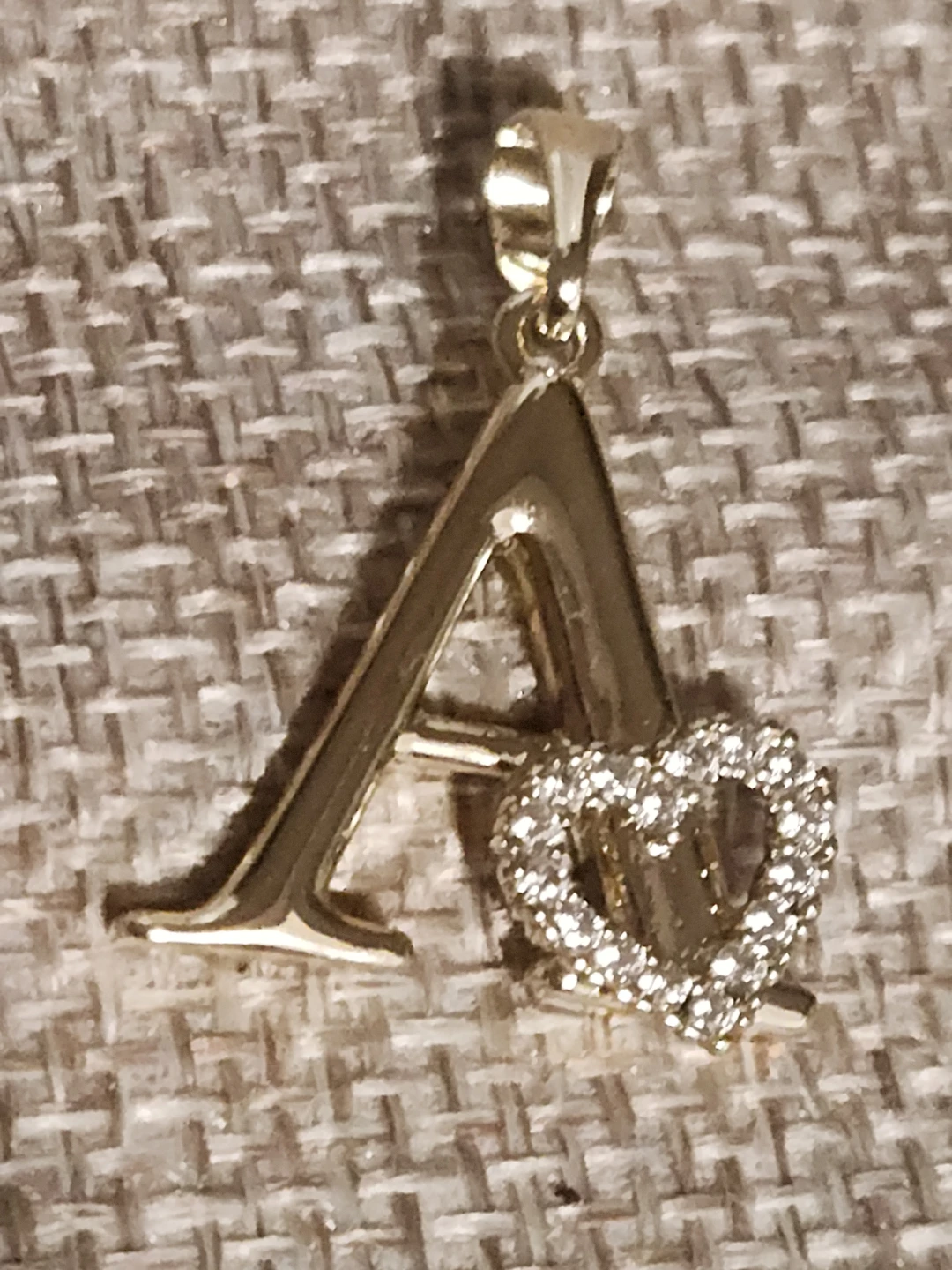 Gold Tone Letter A Pendant with Heart Charm
