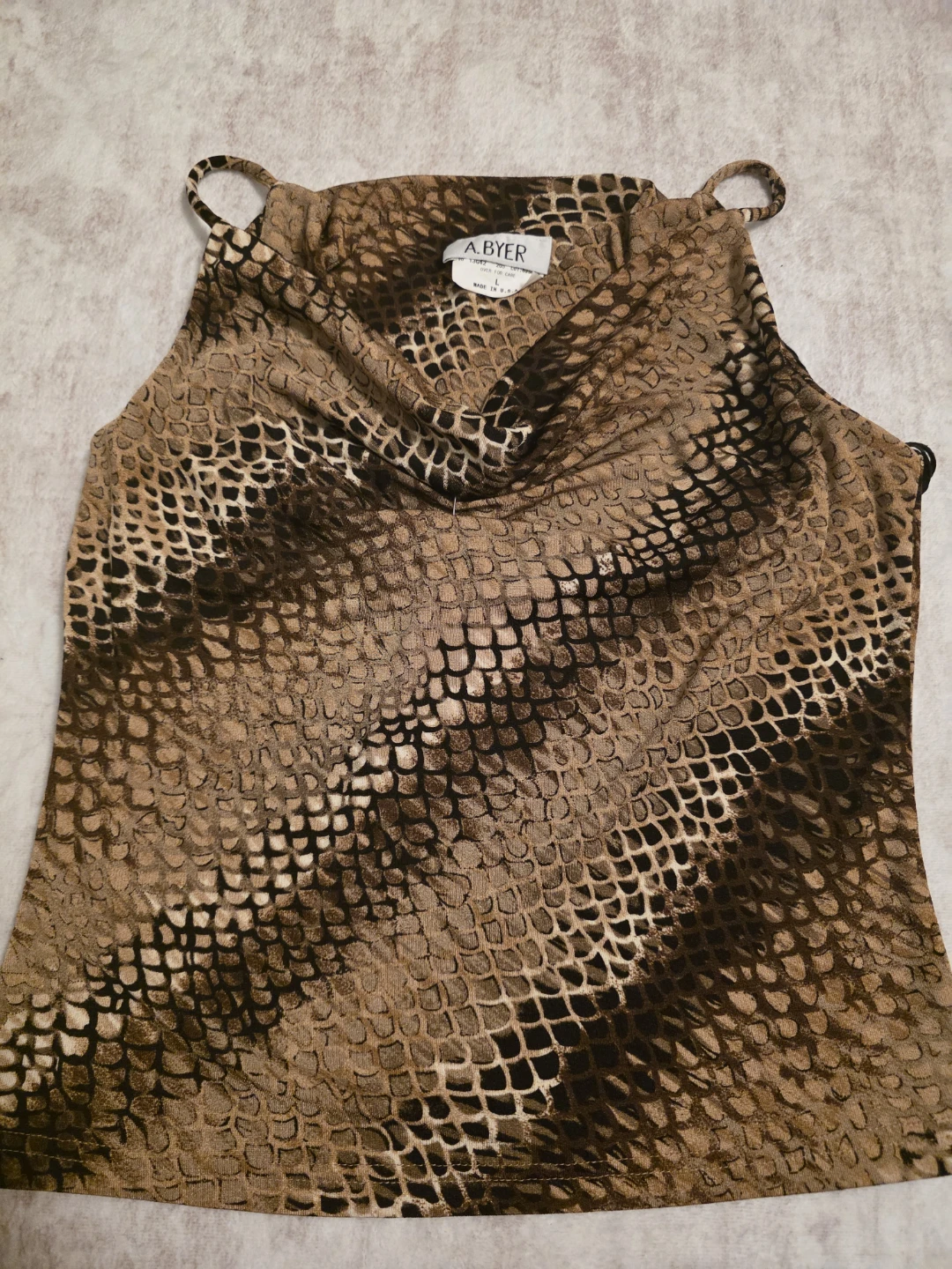 A. Byer Women's Brown Snake Print Cowl Neck Tank Top