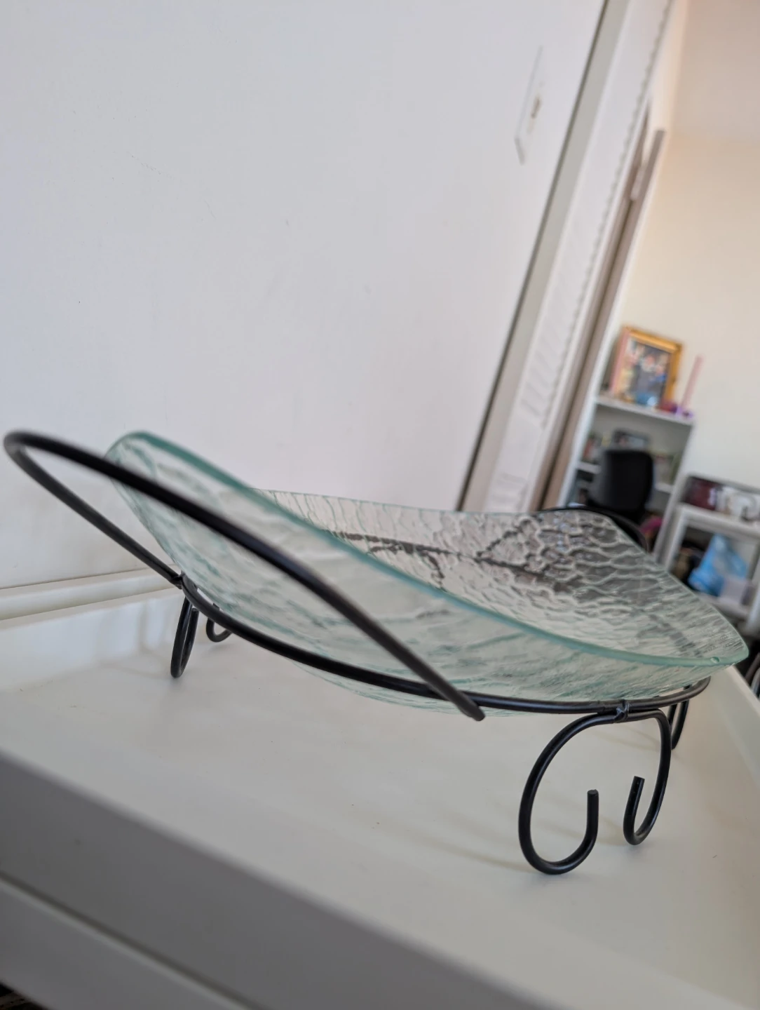 Textured Glass Oval Serving Tray with Metal Stand - photo 5