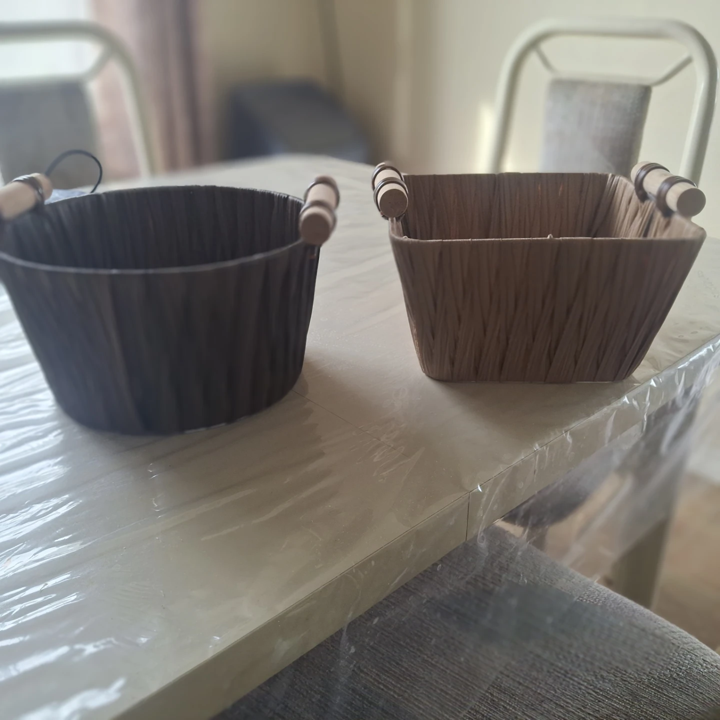 Woven Storage Baskets with Wooden Handles $4 each - photo 2