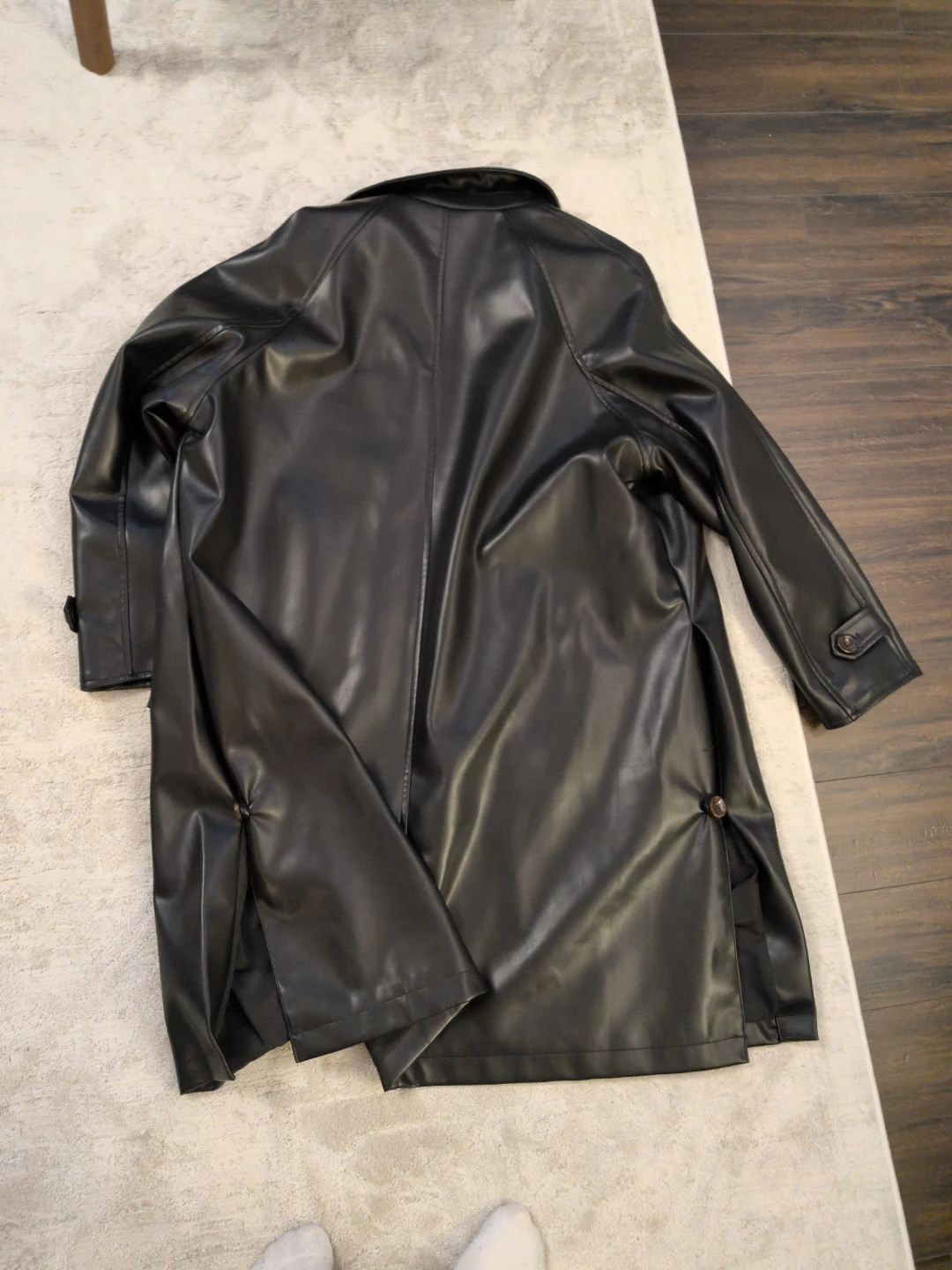 Black Faux Leather Trench Coat - photo 4