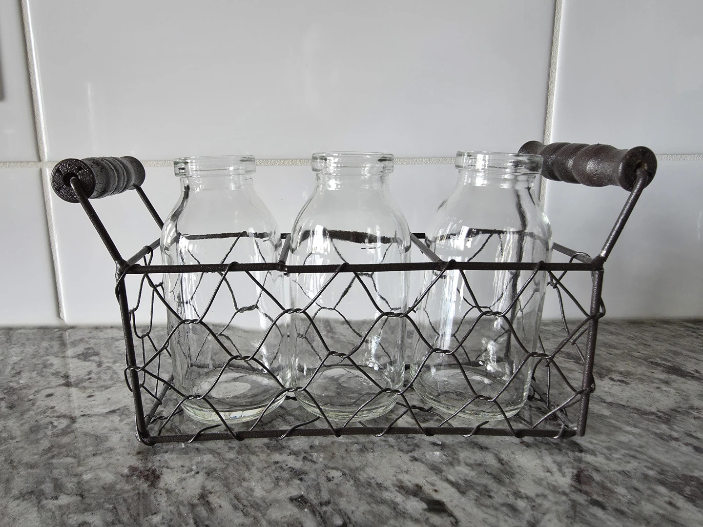 Home Decor - Wire Basket with Glass Holders