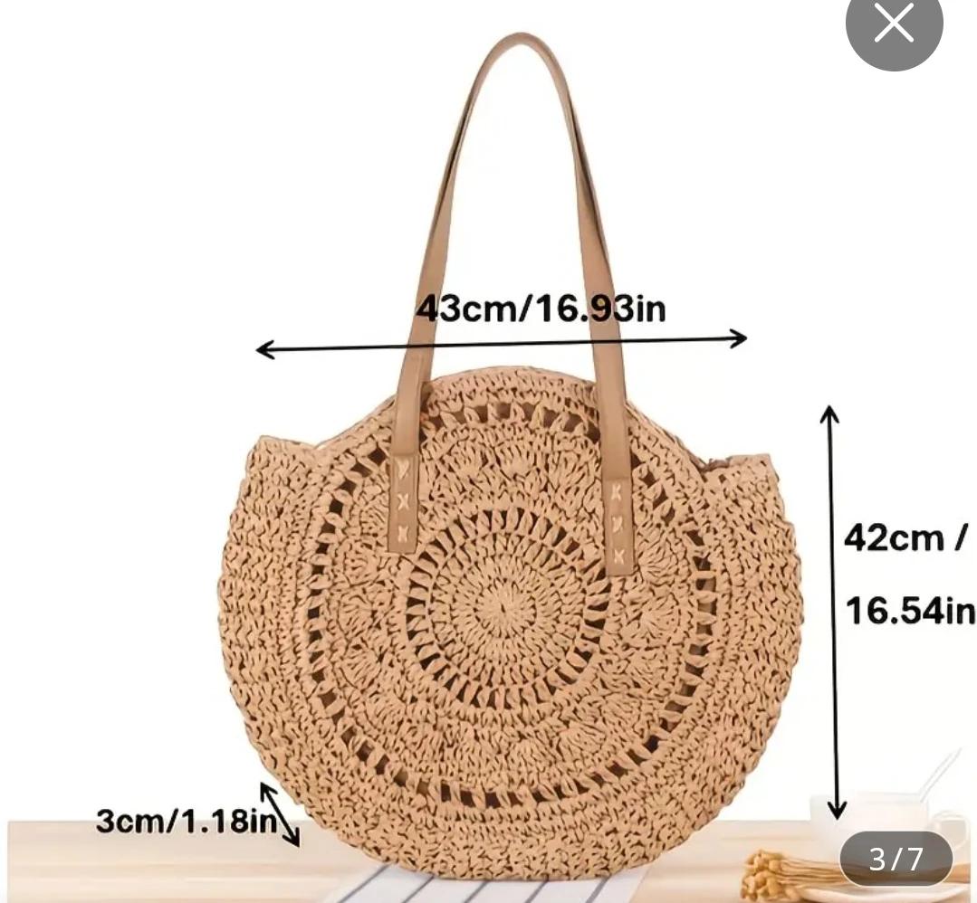 Round Woven Straw Tote Bag
