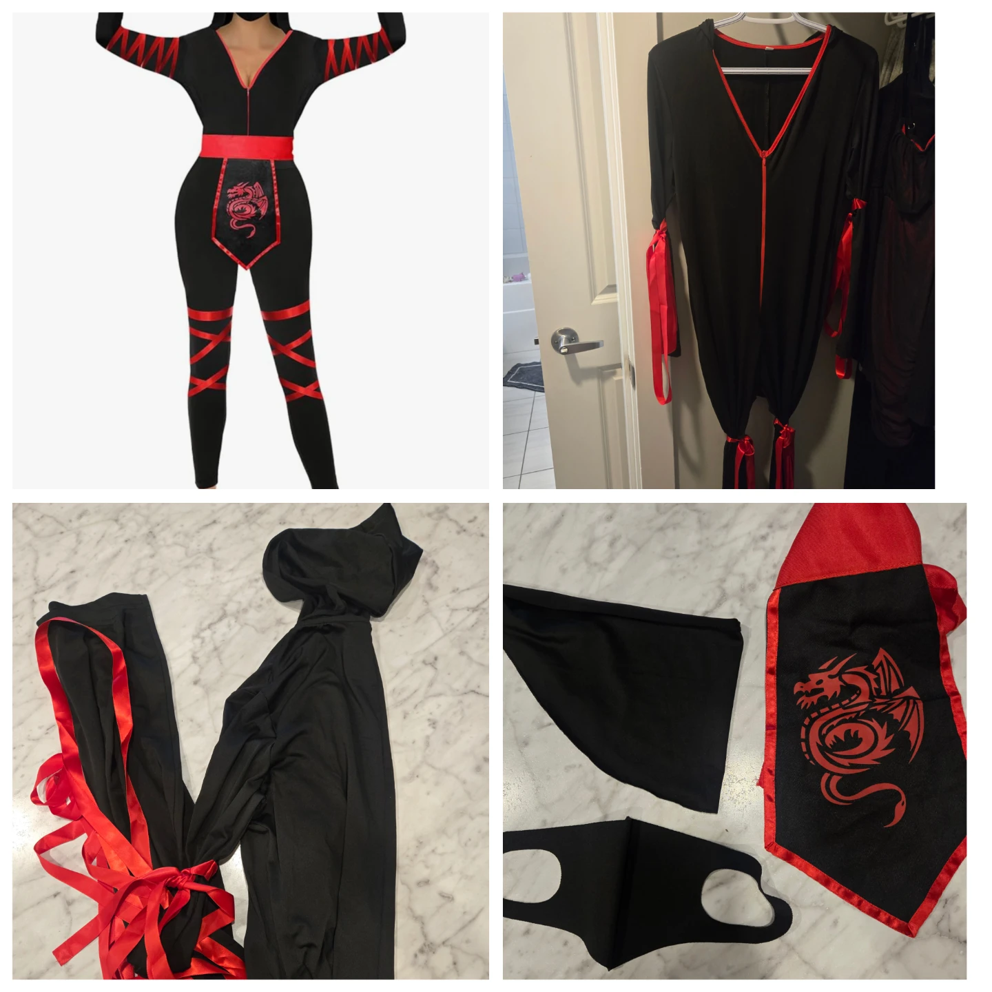 Womans small Black and Red Ninja Costume Set