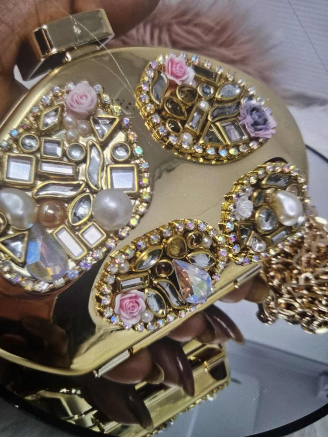 Gold Embellished Mini Clutch with Chain - photo 4