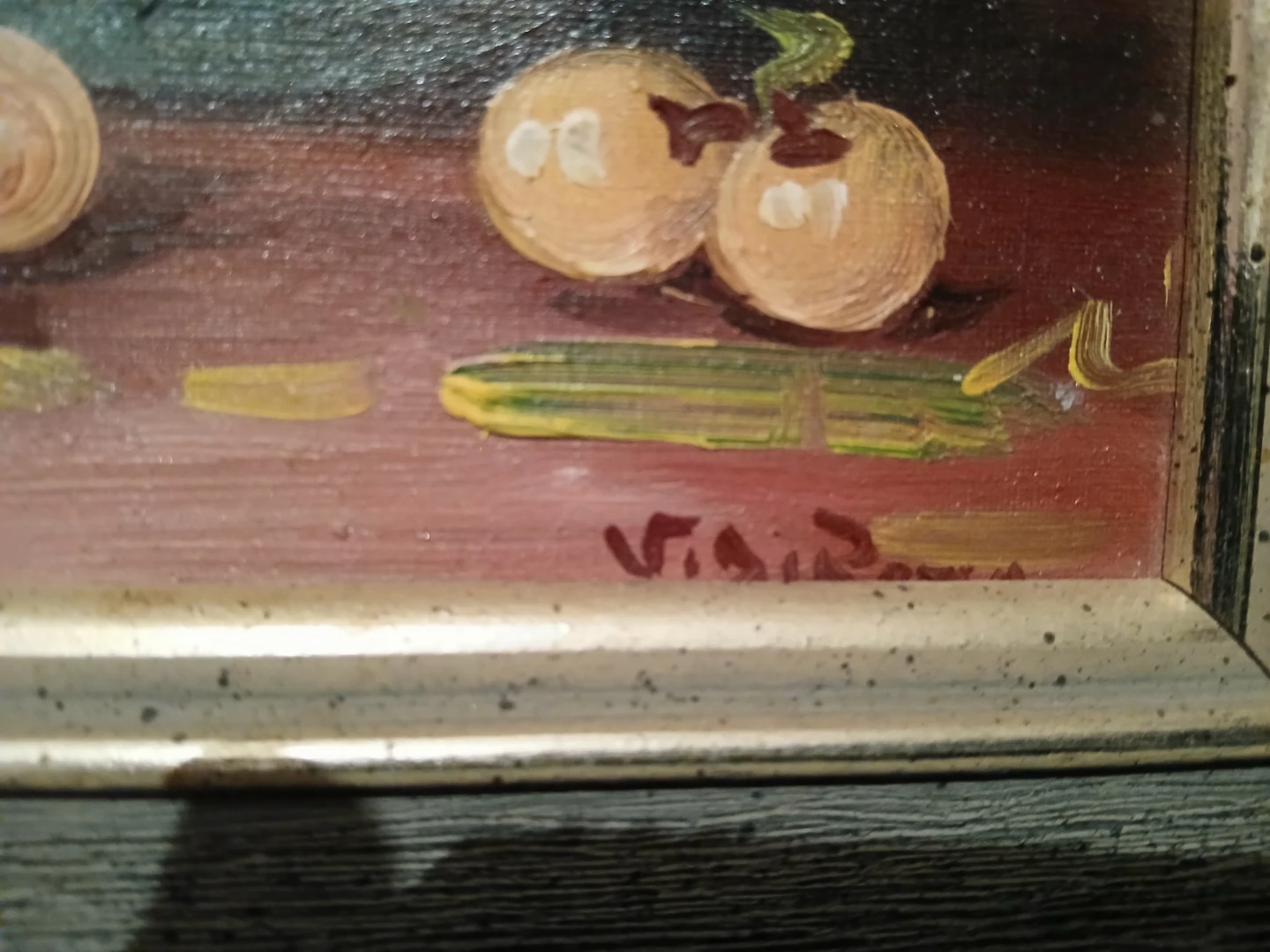Framed Oil Painting Still Life - Vase, Apple, Grapes - photo 2