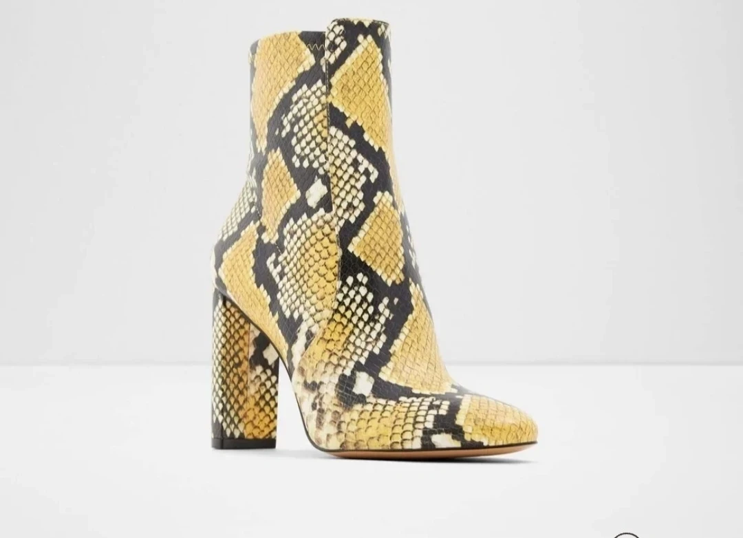 ALDO Women's Yellow Snake Print Heeled Booties