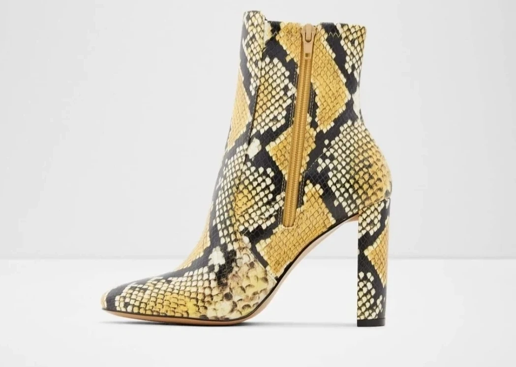 ALDO Women's Yellow Snake Print Heeled Booties - photo 3