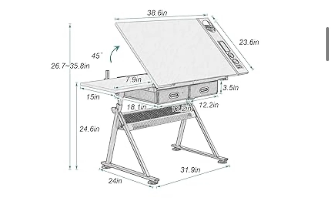 Adjustable Drafting Table with Storage Baskets