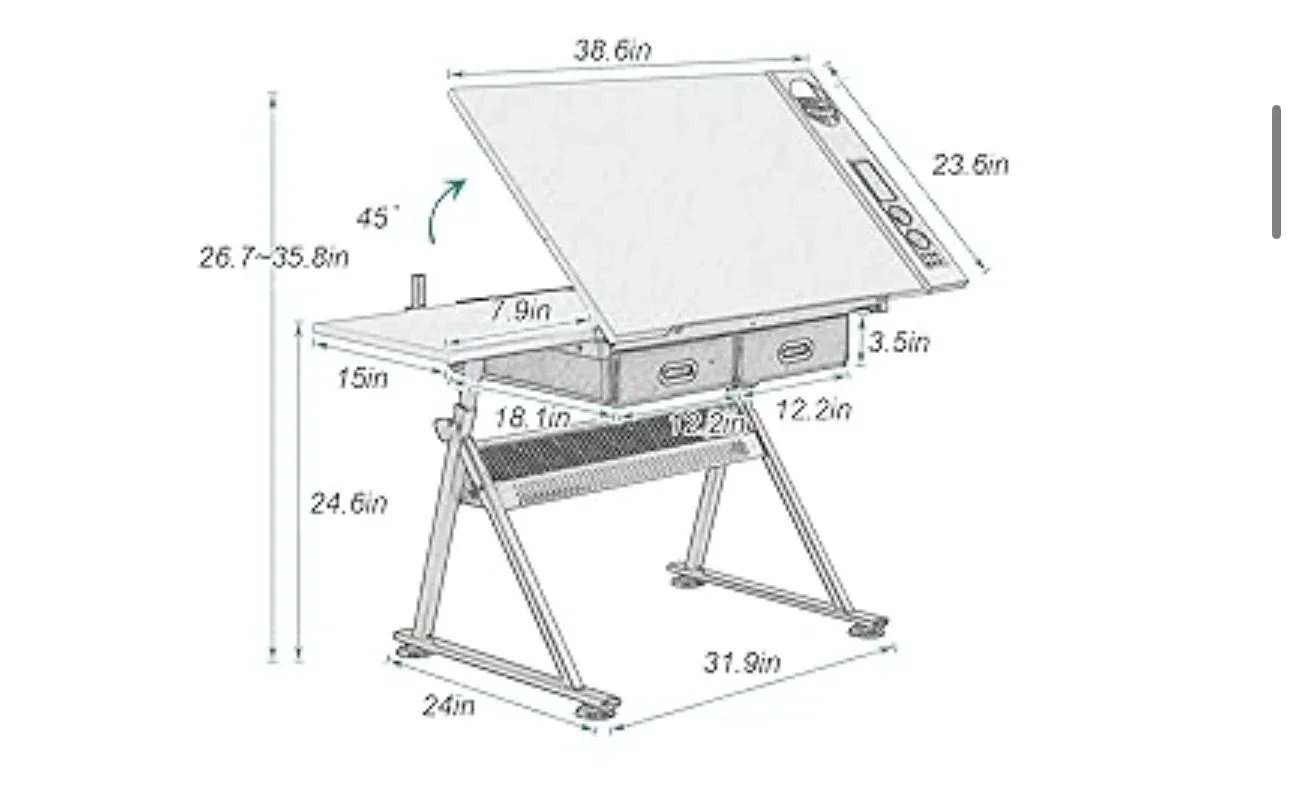 Adjustable Drafting Table with Storage Baskets