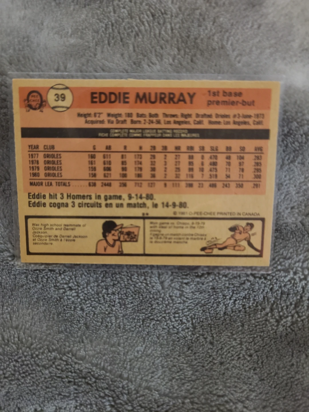 1981 O-Pee-Chee Eddie Murray Baseball Card #39 - photo 2