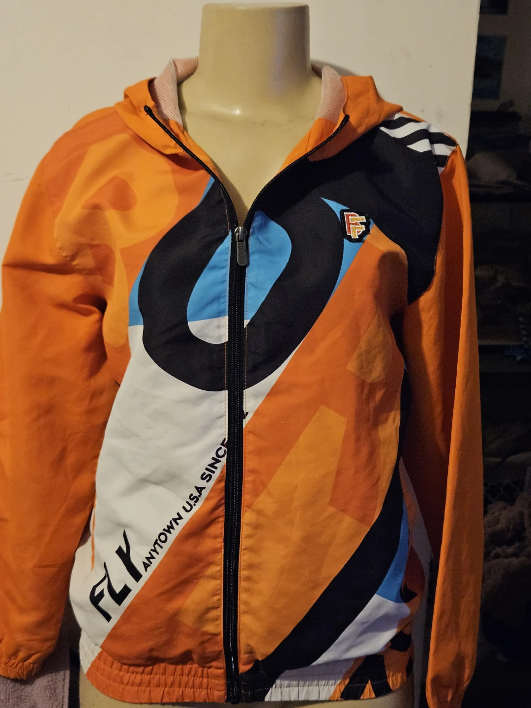 Orange FLY Anytown U.S.A. Graphic Windbreaker Jacket