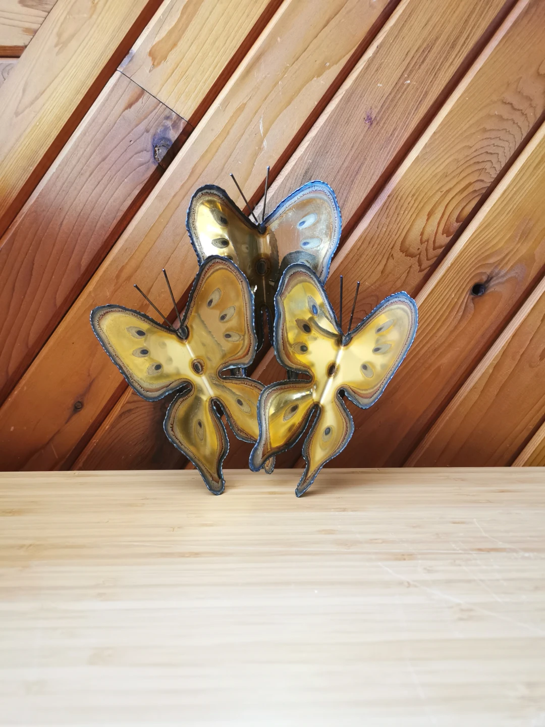 Vintage MCM Brass Copper Butterfly Wall Art Sculpture