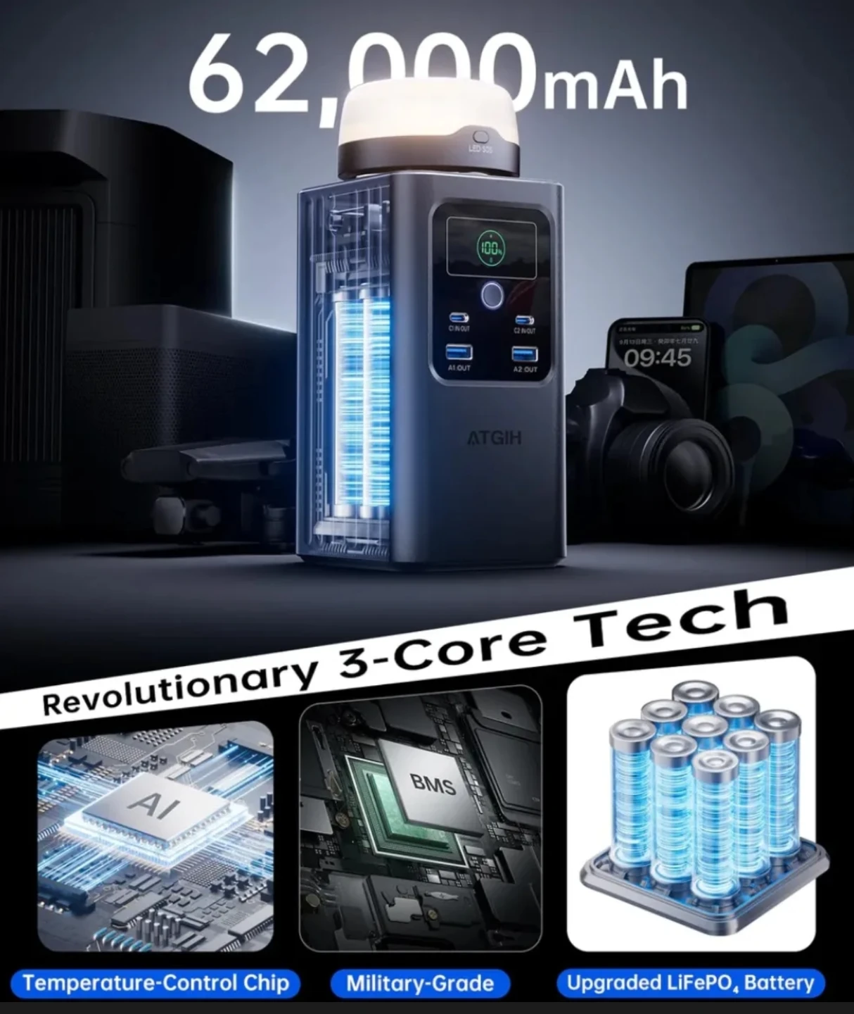 Portable Power Station with LED Lantern 62,000mAh - photo 3