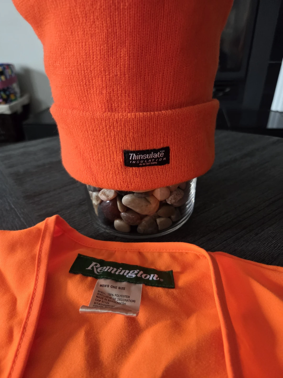 Hunter's orange toque and vest