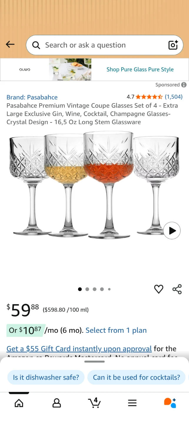 Pasabahce Timeless Crystal Coupe Glasses - Set of 4