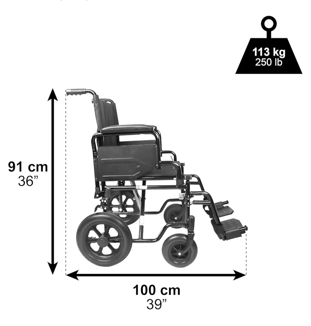 Black Folding Transport Wheelchair 113 kg Capacity - photo 2