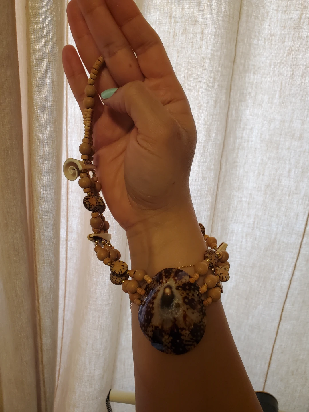 Wooden Beaded Necklace with Shell Pendant- Bought in Greece! 🇬🇷 - photo 4