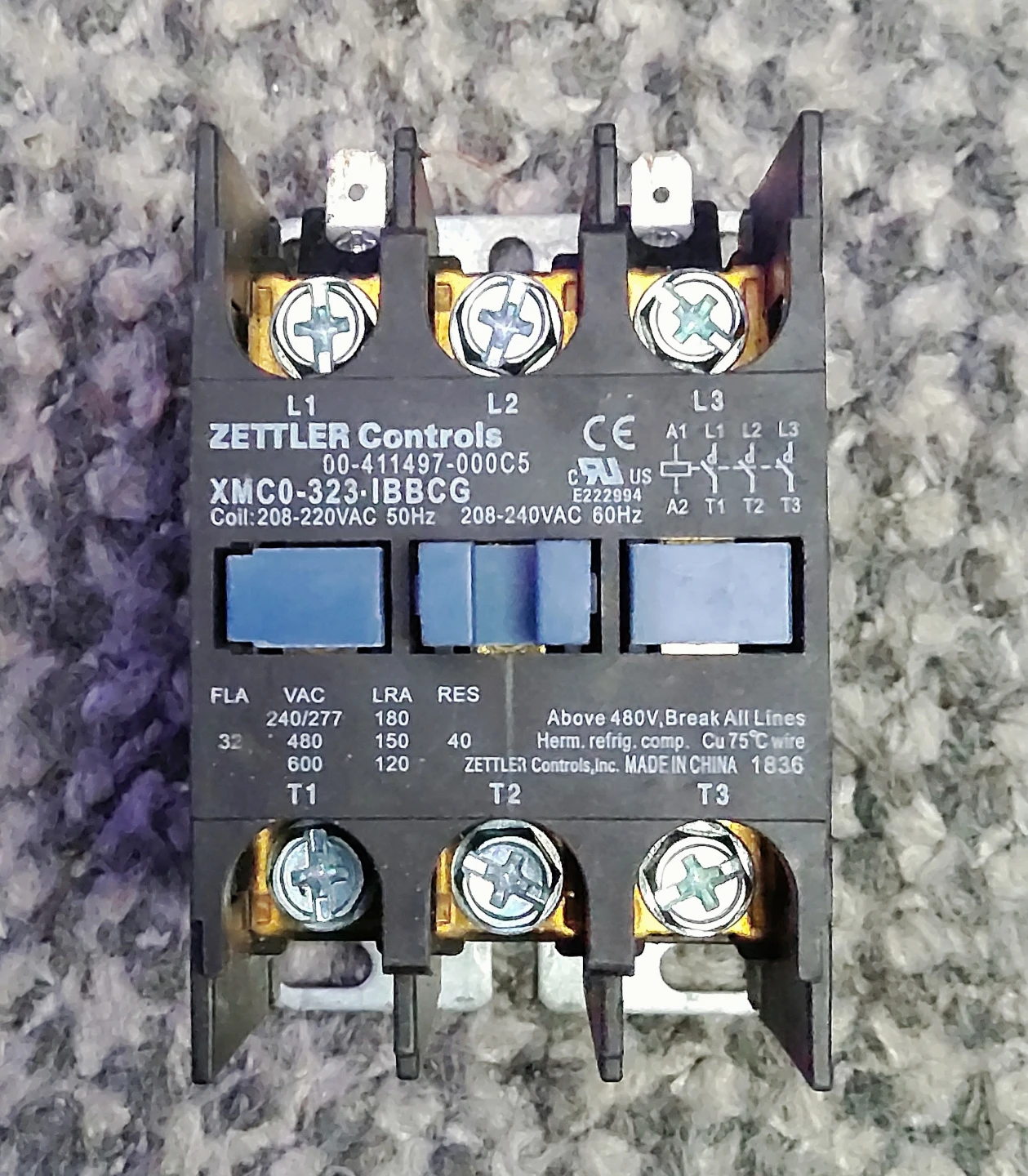 Zettler Controls XMCO-000-323-1BBCG Contactor 208-220VAC 50Hz