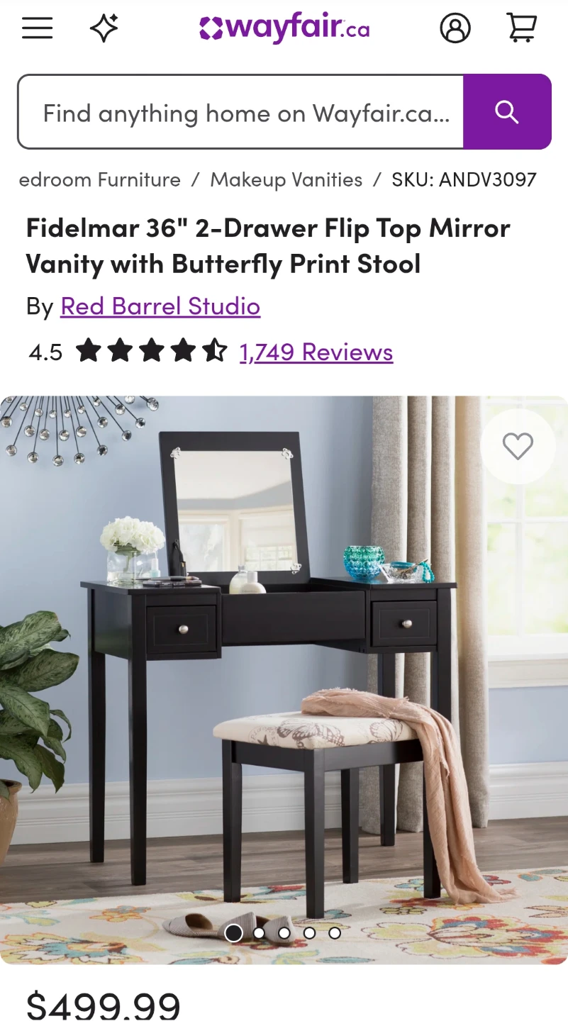 Black Vanity Desk with Built-in Mirror