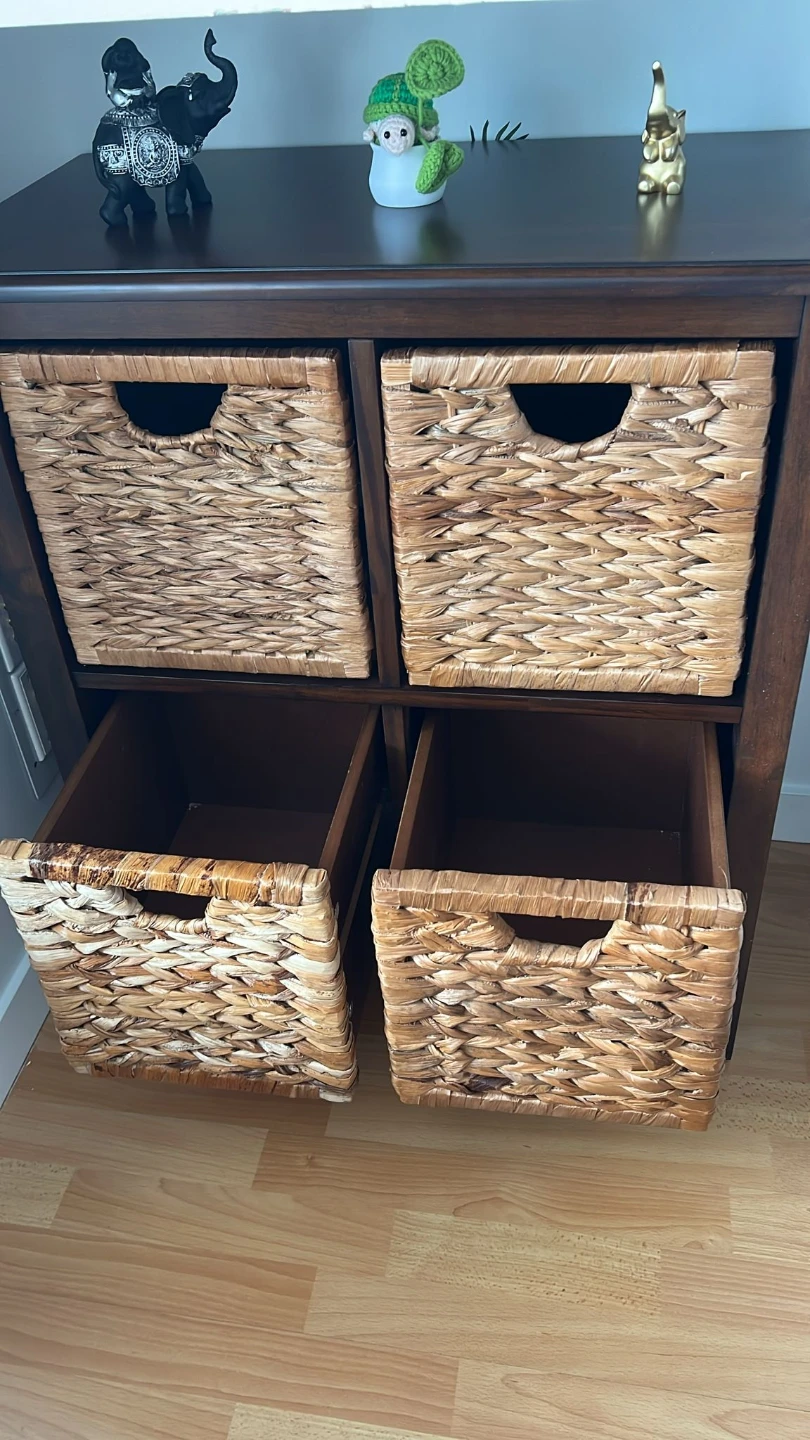 Dark Wood Storage Cabinet with 4 Woven Baskets - photo 2