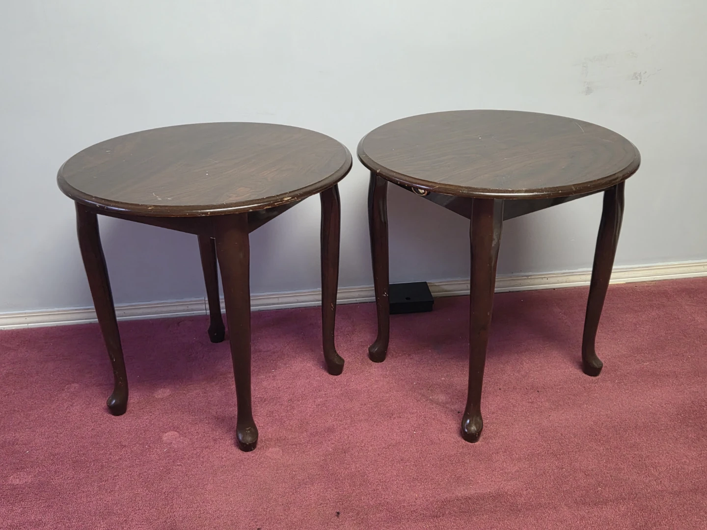 Two Round Wood Side Tables