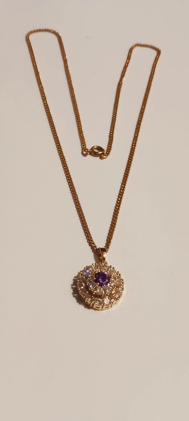 Beautiful Purple & Clear Crystals Pendant w/Gold Filled Necklace - photo 2