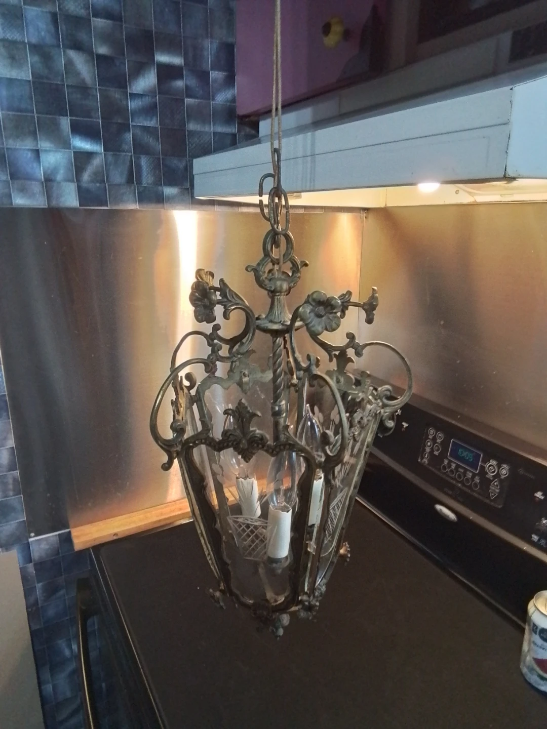 Vintage Brass Chandelier Approx 9x17"