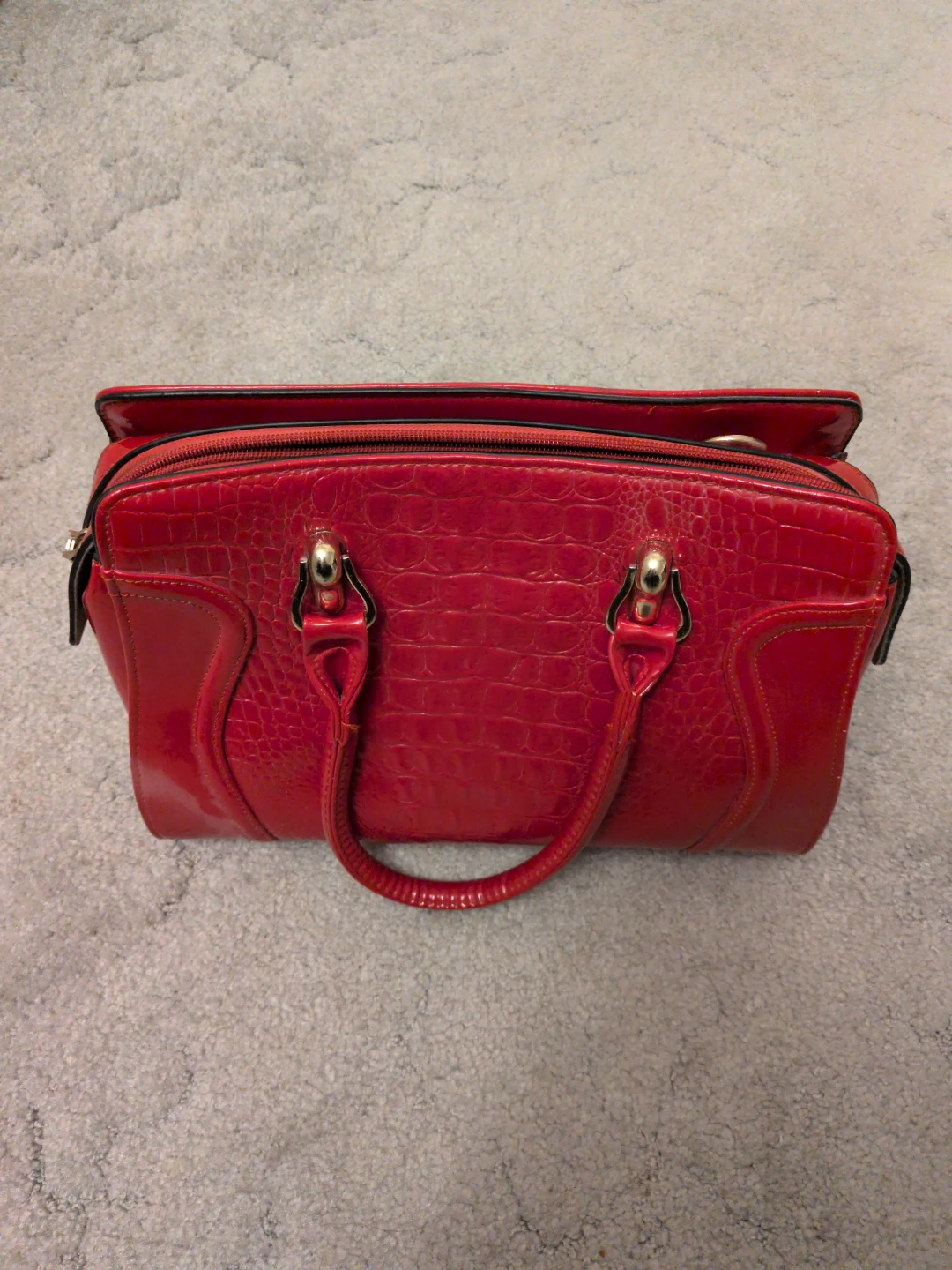 Red Croc-Embossed Handbag
