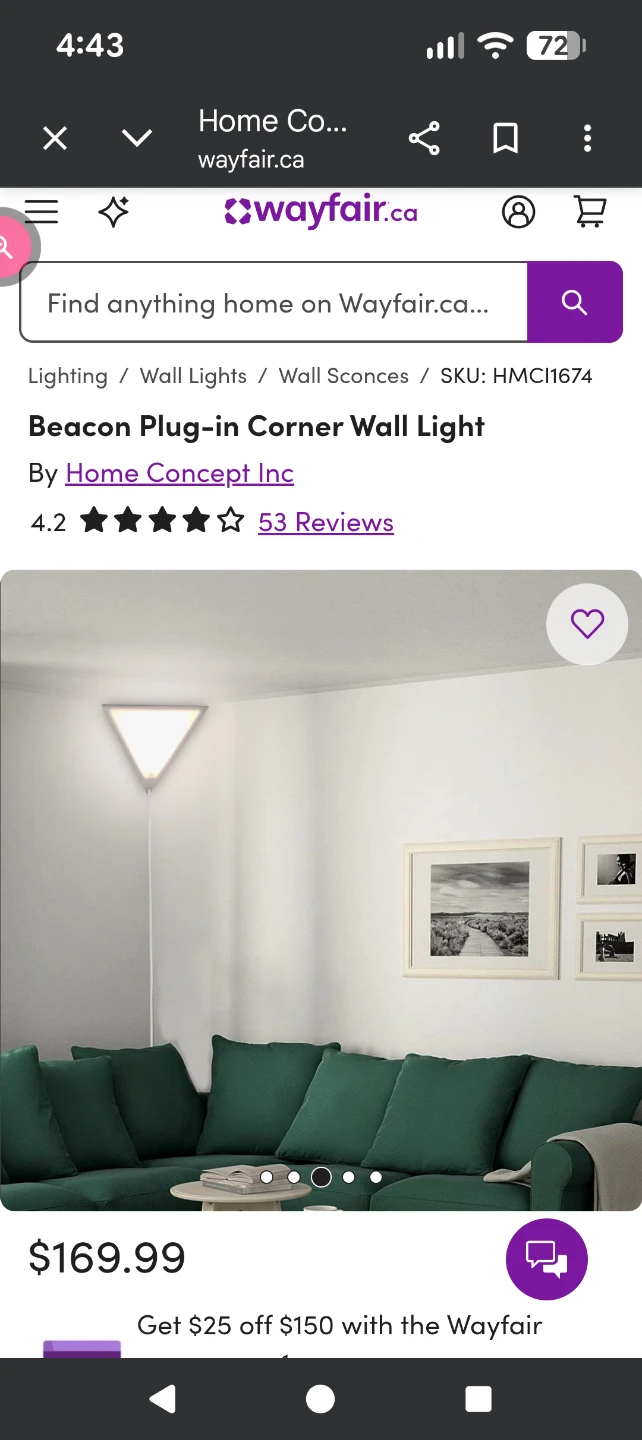 Beacon Plug-in Corner Wall Light - photo 2