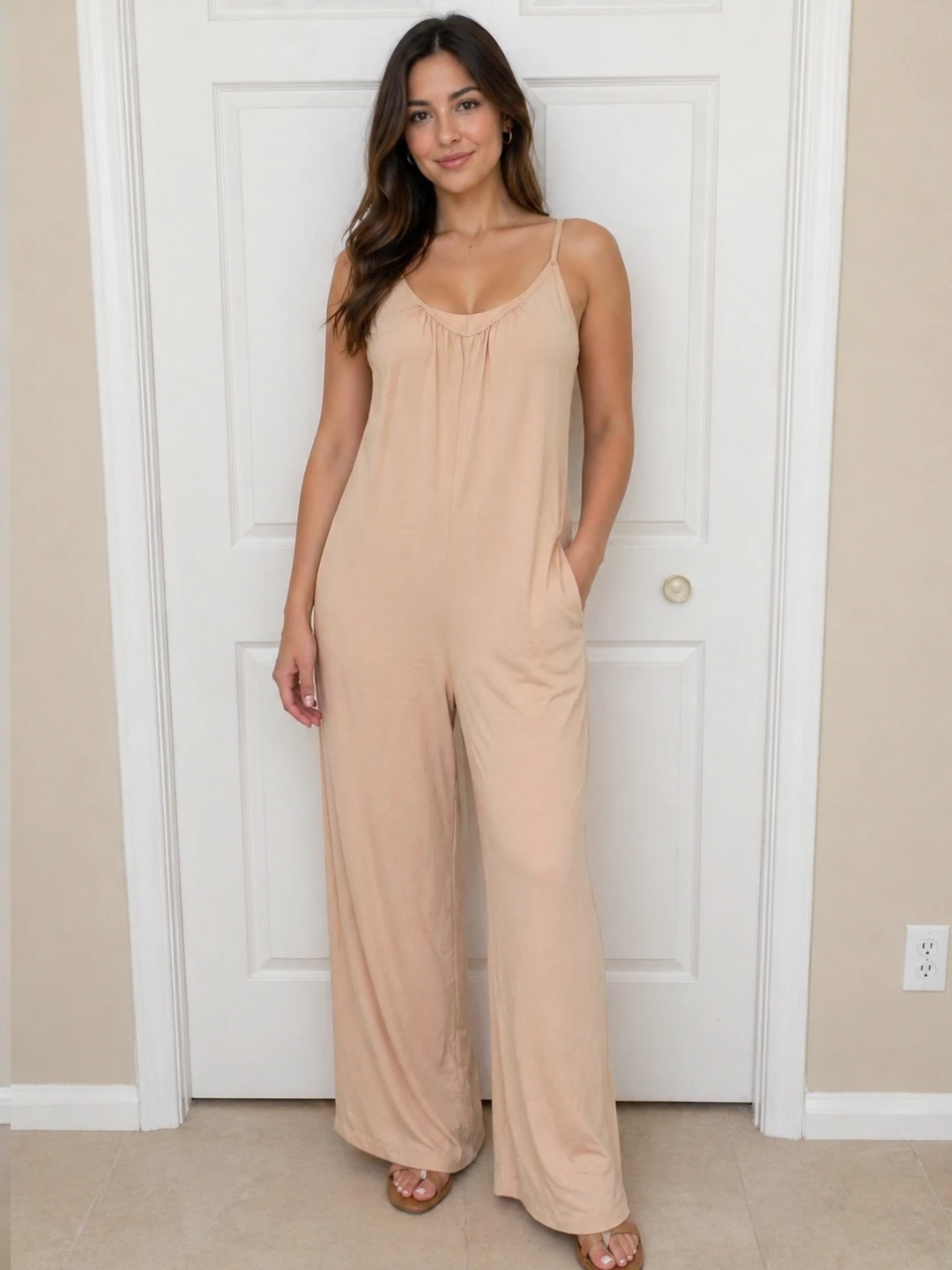 Women's Light Peach Cami Jumpsuit - Size Medium