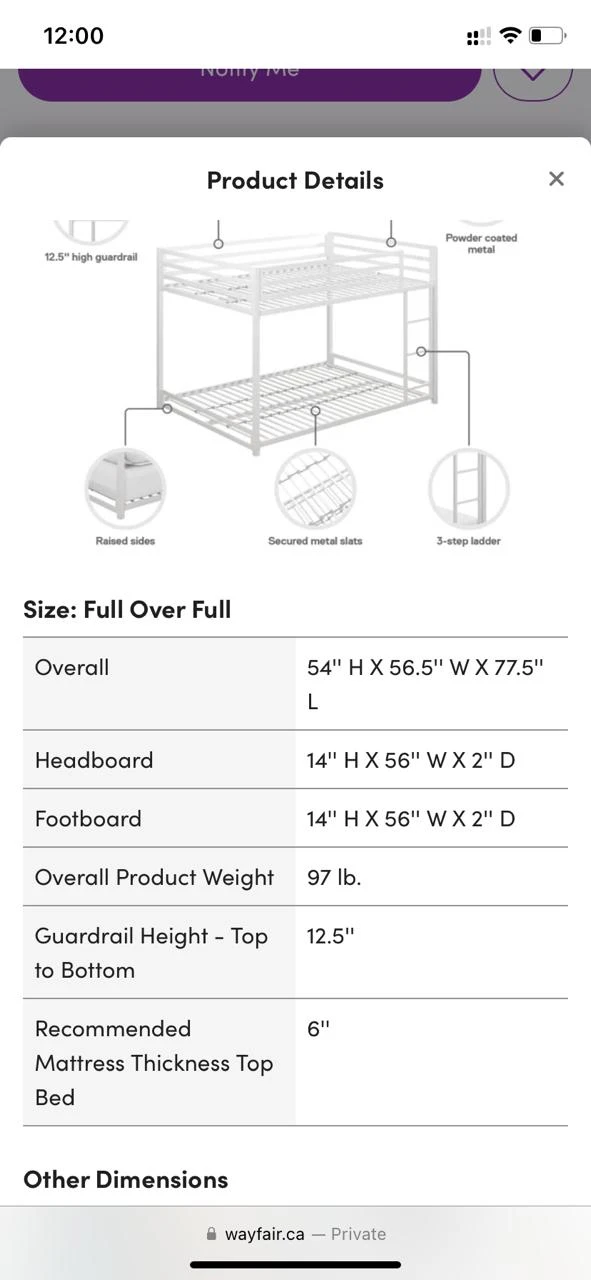 White Full Bunk Bed Frame - photo 3