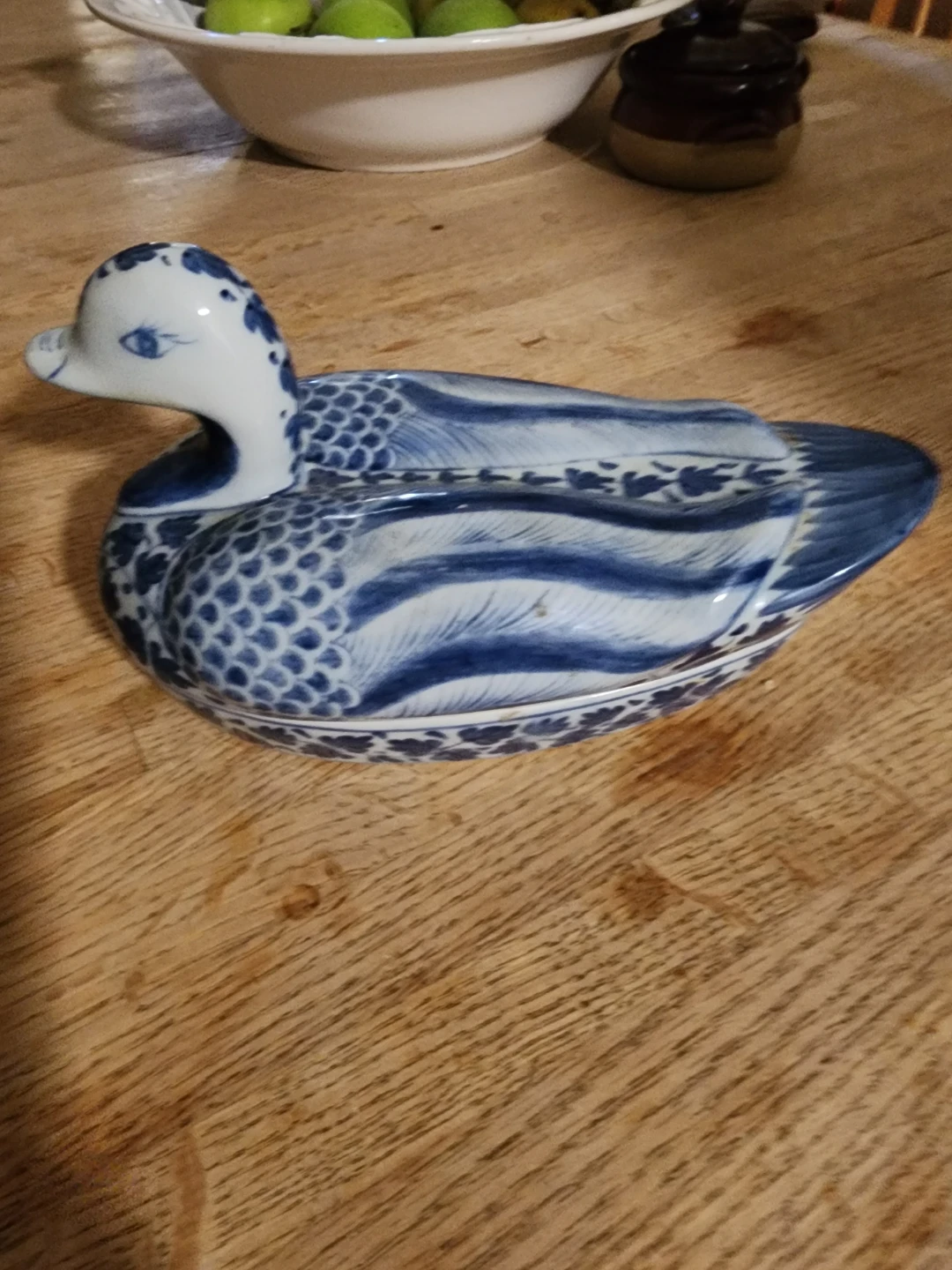 Blue and White Ceramic Duck Trinket Box