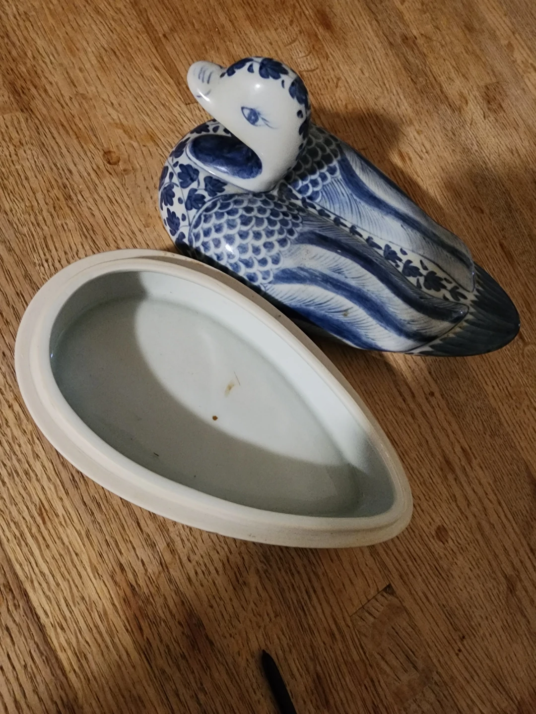 Blue and White Ceramic Duck Trinket Box - photo 2