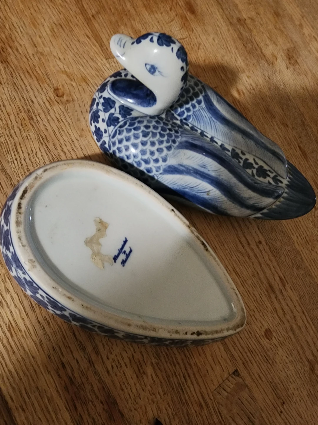 Blue and White Ceramic Duck Trinket Box - photo 3