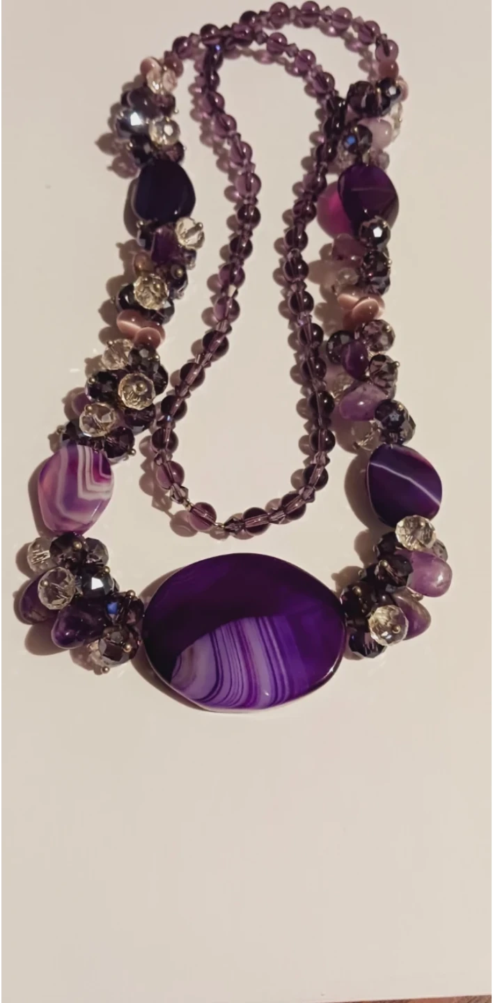 Beautiful Purple Agate & Crystal Beaded Necklace - photo 2