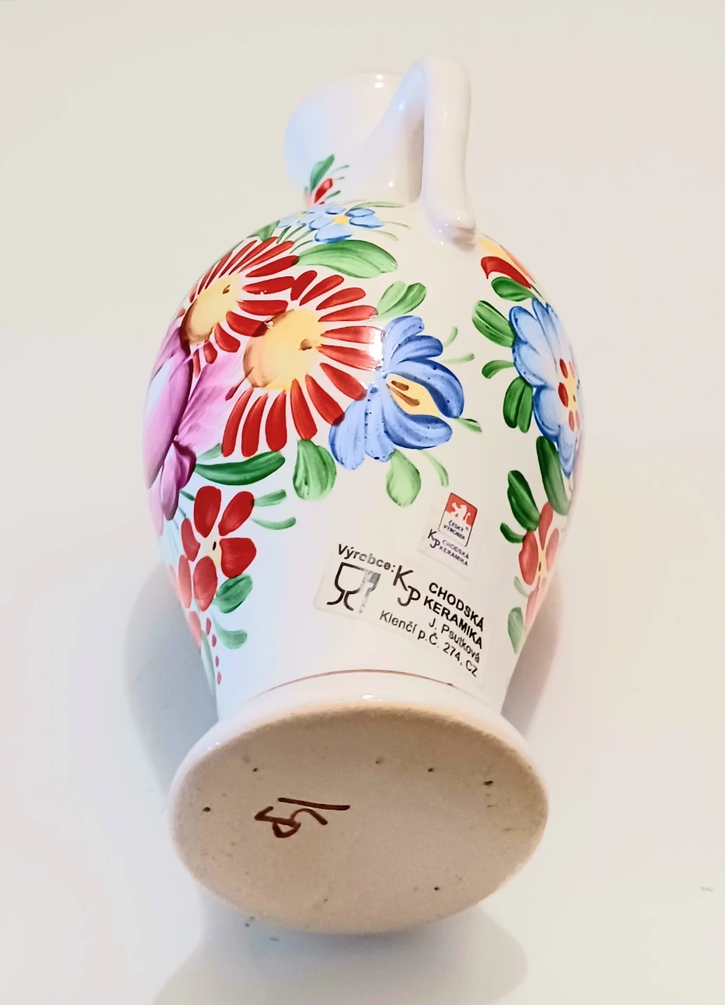 Unique Signed Handmade Floral Rare Chodska Amphora - photo 4