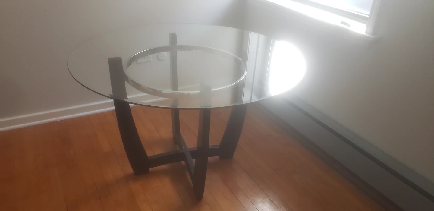 Round Glass Top Dining Table with Dark Wood Base - photo 2