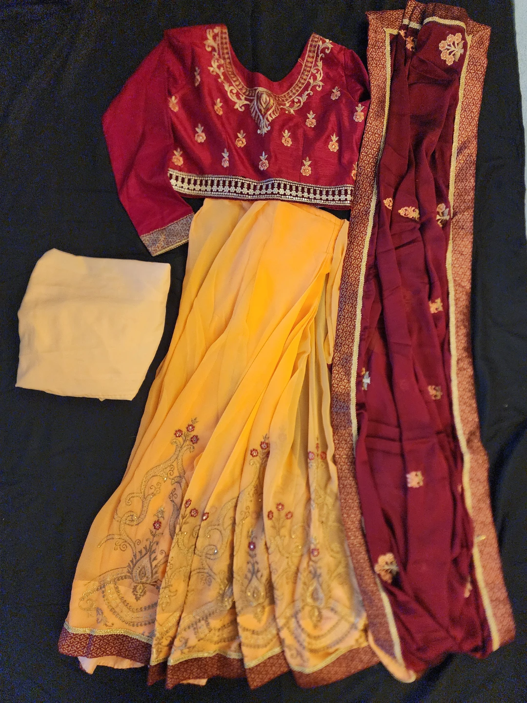 Cream and Maroon Embroidered Saree with Blouse