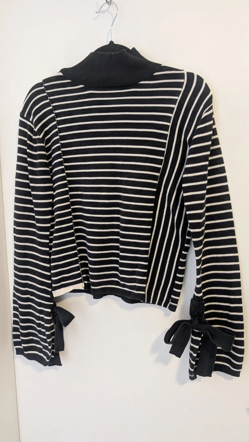 Black and White Striped Sweater with Bows - Size M