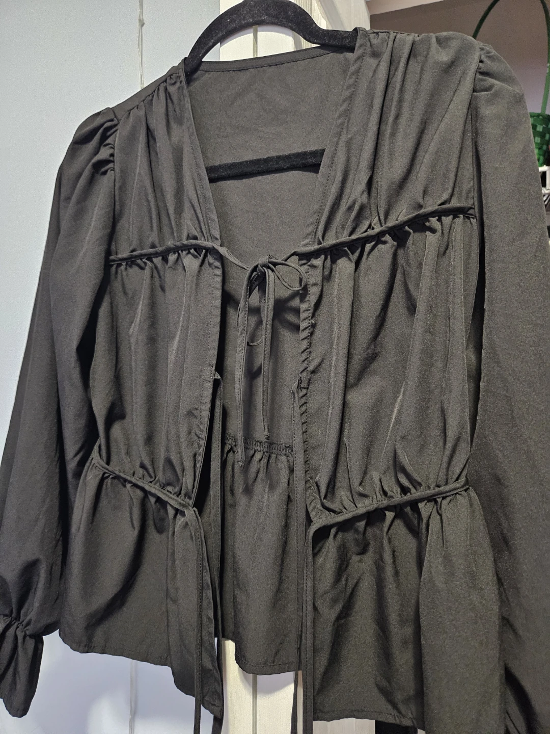 SHEIN Black Ruffled Tie-Front Blouse - Size S
