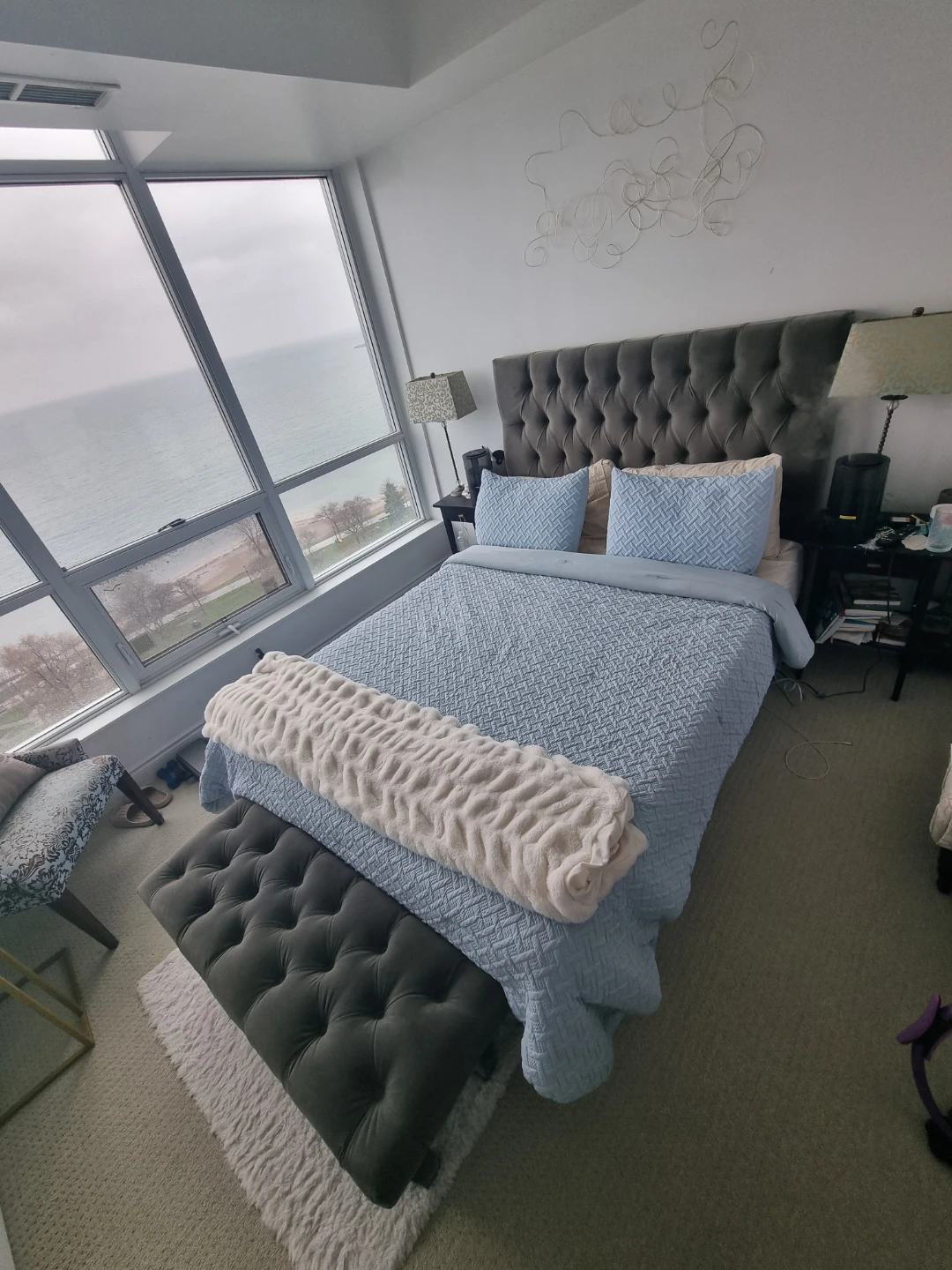 Tufted Upholstered Bed Frame and Bench Set