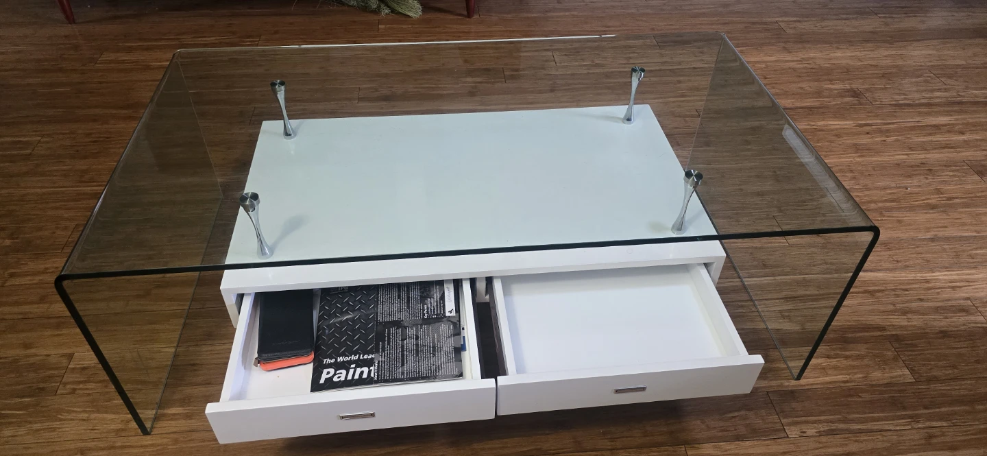 Glass Coffee Table with White Drawer Unit - photo 3