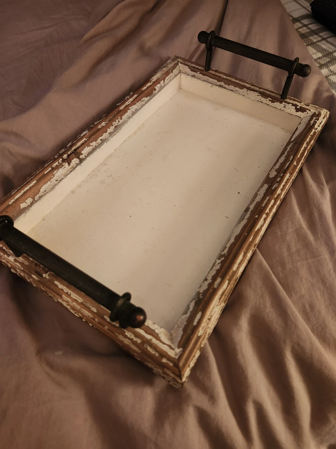 Distressed Wood Serving Tray with Handles - photo 3