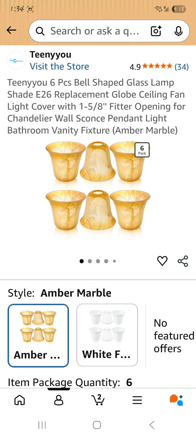 6 Amber Marble Glass Lamp Shades 🌱