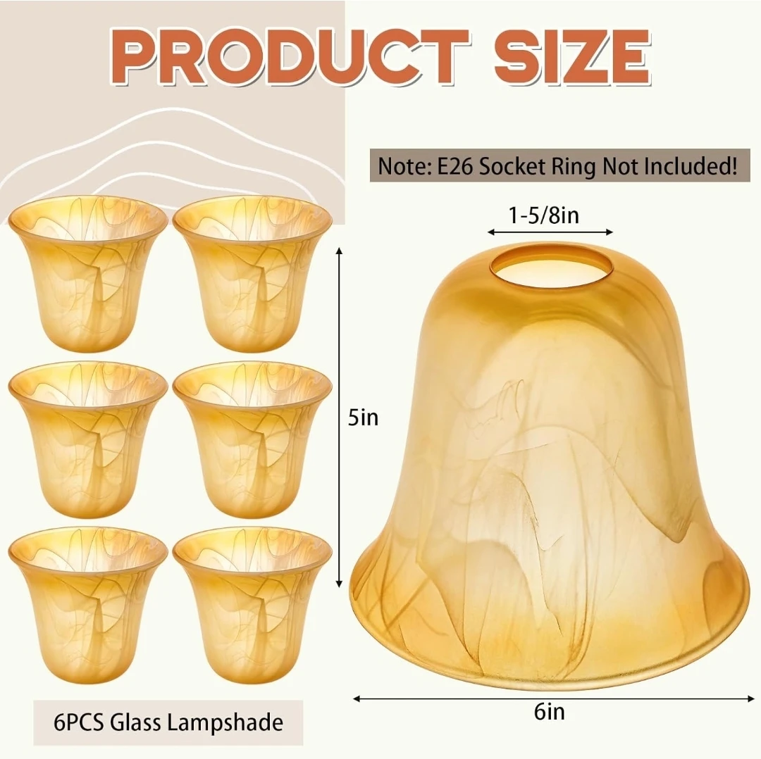 6 Amber Marble Glass Lamp Shades 🌱 - photo 2