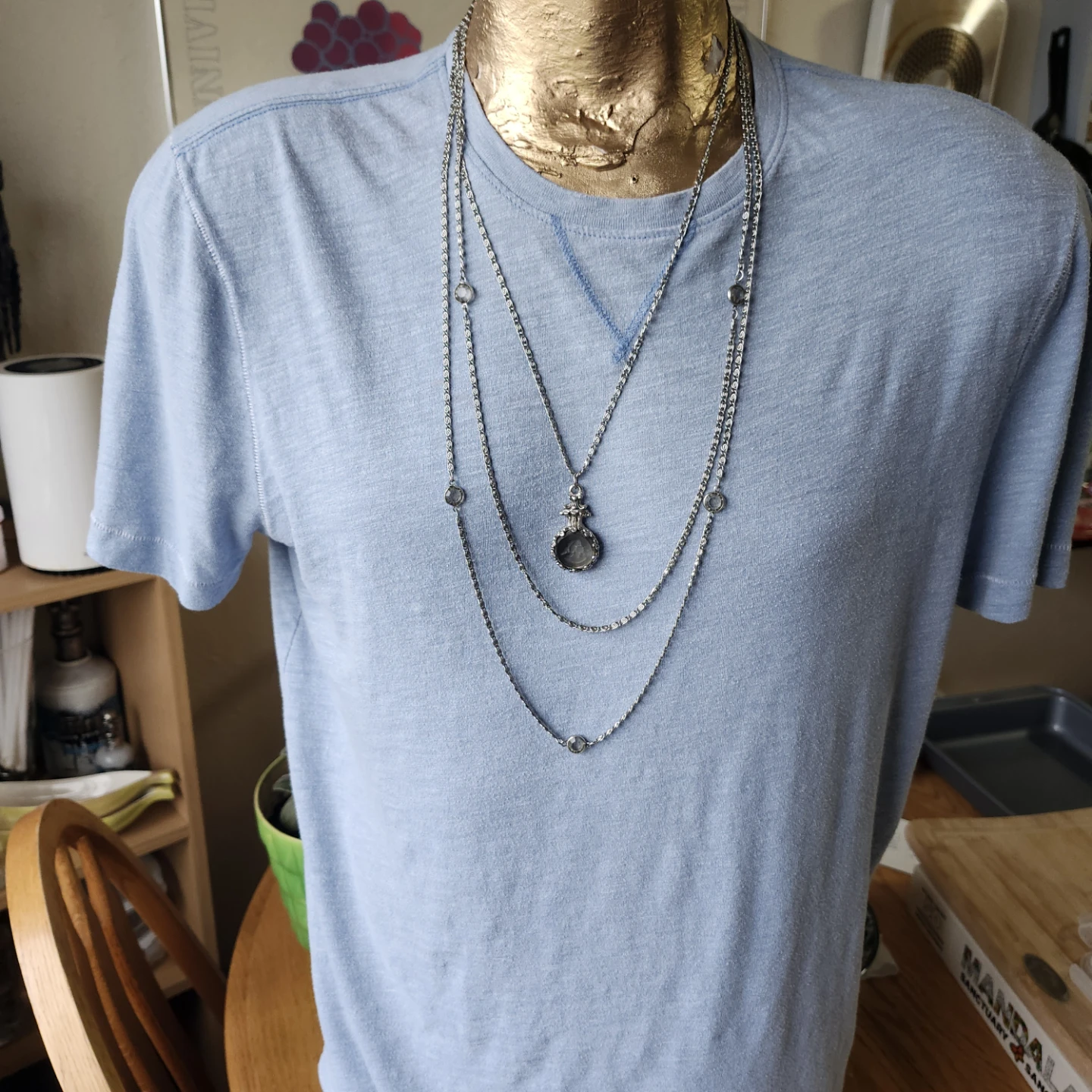 Layered Silver-Tone Necklace with Cameo Pendant - photo 3