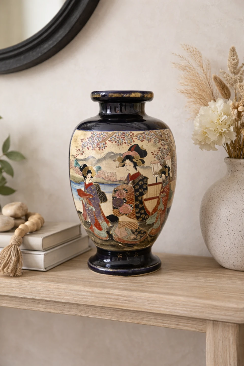 Vintage Ceramic Satsuma Vase with Geisha Design