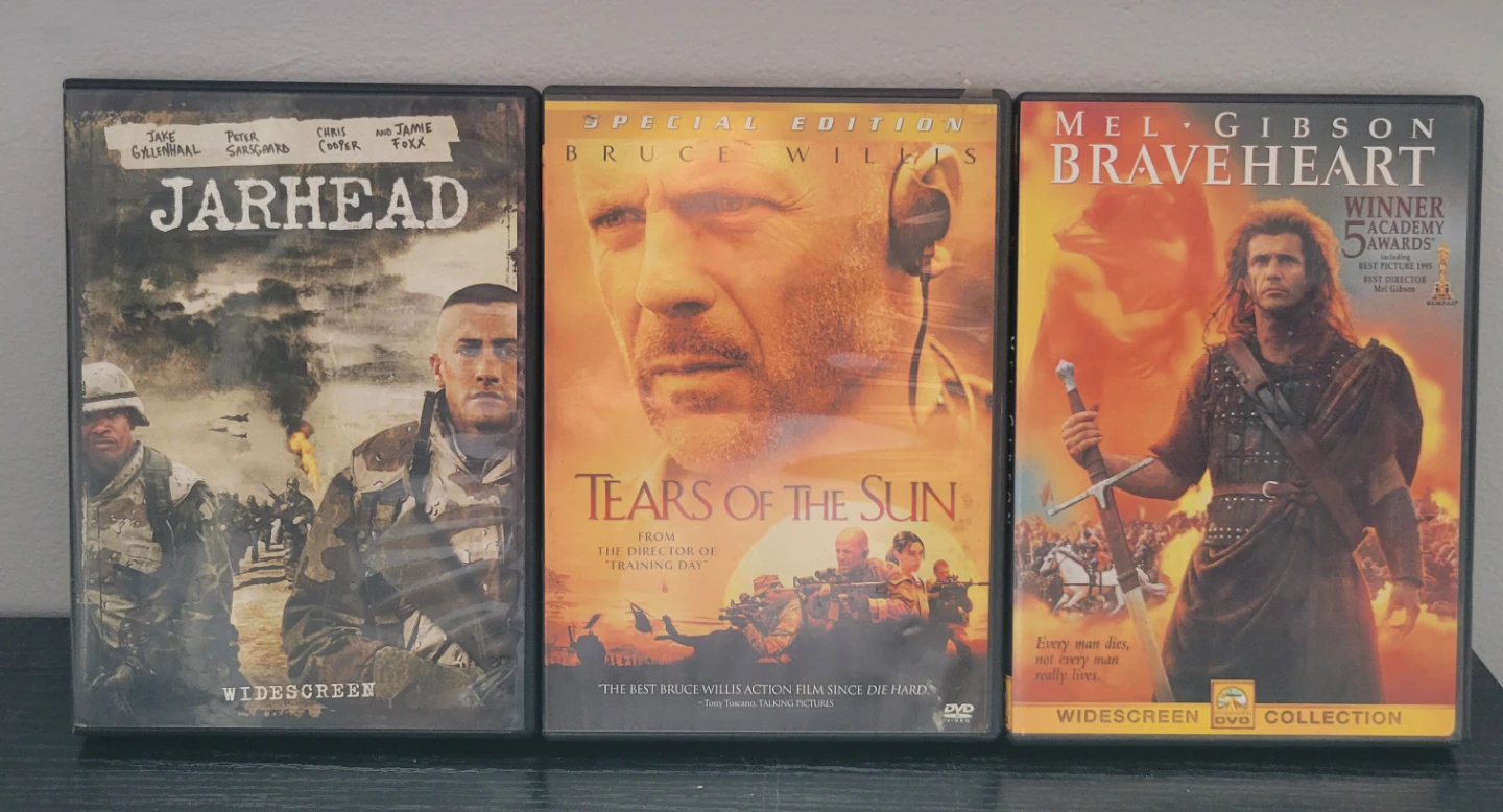 Jarhead, Tears of the Sun, and Braveheart DVDs