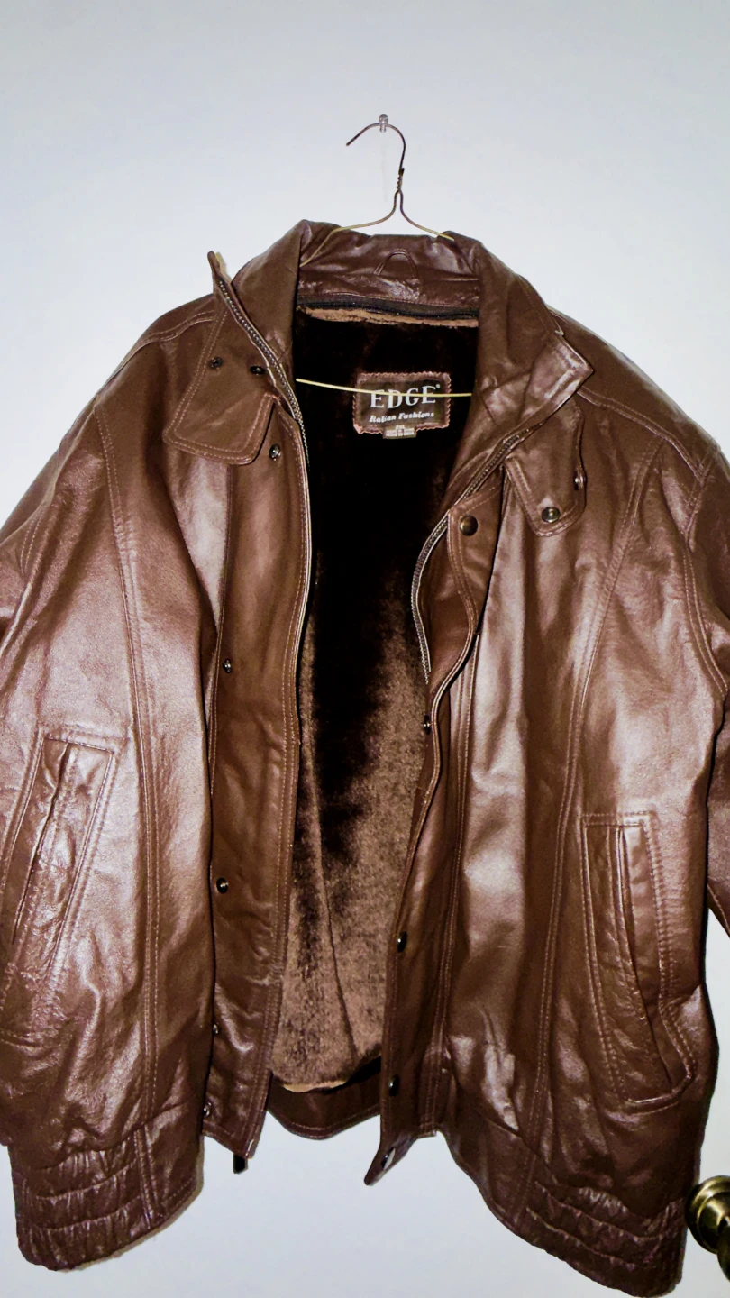 EDGE Italian Fashions Brown Leather Fur Lined Jacket 2XL